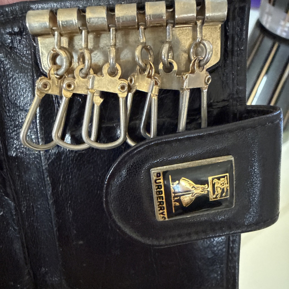 Burberrys Nova Check Key Holder Black Leather Vintage Retro - Picture 7 of 7